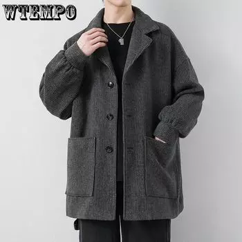 Мужская ветровка из шерсти в британском стиле, средней длины, осенне-зимняя, вельветовая куртка, верхняя часть, новая M темно-серого