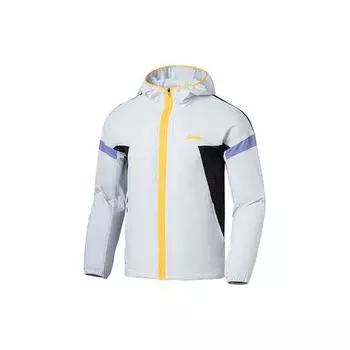 Мужская ветровка Li Ning Color Block, водонепроницаемая, тренировочная, светло-морозно-голубая, флуоресцентно-оранжевая, AFDS045-1 XXL