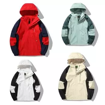 Мужская ветровка, мужская уличная повседневная куртка с капюшоном с цветными блоками, новая весенняя износостойкая куртка для кемпинга и пешего туризма L серый/чёрный