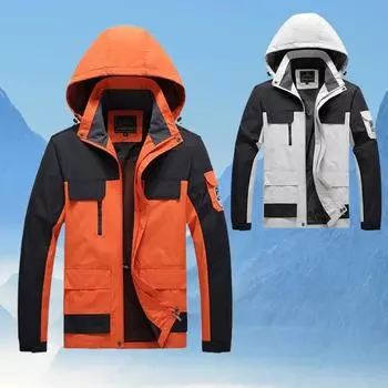 Мужская ветровка осень-зима мода повседневная водонепроницаемая многокарманная куртка с капюшоном для кемпинга мужская рабочая одежда куртки для походов L чёрный