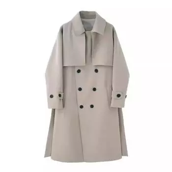 Мужская ветровка, пальто с лацканами, длинный рукав, двубортный тренчкот с карманами, однотонный M хаки