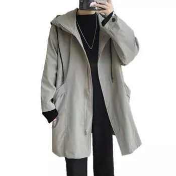 Мужская ветровка с капюшоном, длинным рукавом, застежкой-молнией, тренчкот с карманами, однотонная, свободного кроя, верхняя одежда средней длины L чёрный