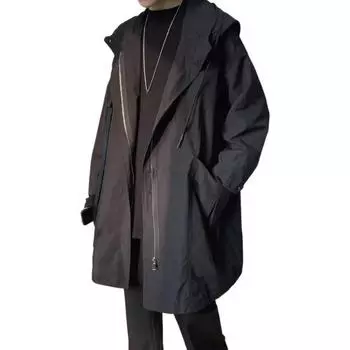 Мужская ветровка с капюшоном и длинным рукавом, застежка-молния, тренчкот с L чёрный