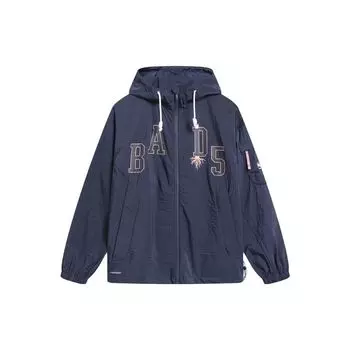 Мужская ветровка с капюшоном и принтом букв Li Ning Badfive, темно-синяя, AFDT495-3 M