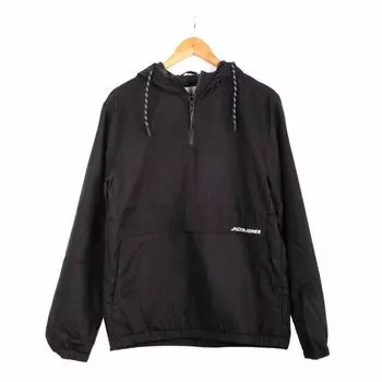 Мужская ветровка с капюшоном, воротник стойка, карман-кенгуру на молнии JACK & JONES S чёрный