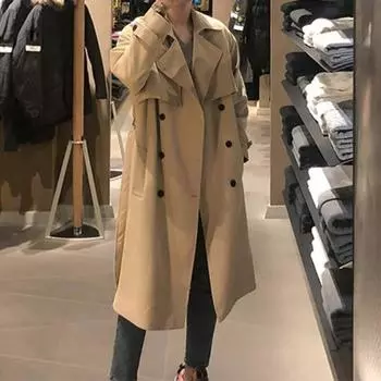 Мужская ветровка с лацканами, длинный рукав, двубортный, регулируемый пояс, тренч S чёрный