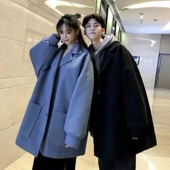 Мужская ветровка с лацканами, длинный рукав, куртка средней длины, однотонная, свободный крой, большие карманы, осенне-зимняя куртка, пальто L хаки