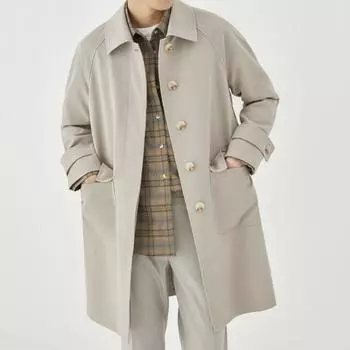 Мужская ветровка с лацканами, длинный рукав, повседневное пальто, осень-зима, средняя длина, верхняя одежда, однотонное свободное покрой, повседневное рабочее пальто с карманами M чёрный