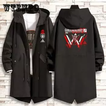 Мужская ветровка с принтом W, весеннее пальто с капюшоном, повседневная, свободная, мягкая, удобная, длинная куртка XXL