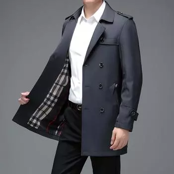 Мужская ветровка средней длины для мужчин среднего возраста, повседневная куртка с лацканами для весны и осени, пальто, топ 170