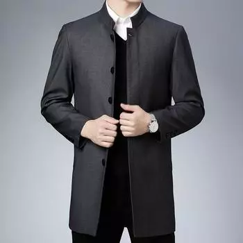 Мужская ветровка средней длины из тонкого шелка тутового дерева на весну и осень, мужская куртка для мужчин среднего возраста в деловом стиле 170