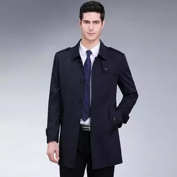 Мужская ветровка средней длины, осенняя, новая, деловая, повседневная, с лацканами, для папы, большой размер, на пуговицах 170