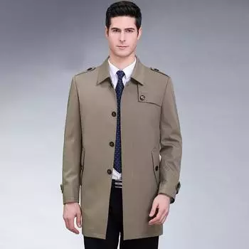 Мужская ветровка средней длины, осенняя, новая, деловая, повседневная, с лацканами, для папы, большой размер, на пуговицах 170