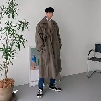Мужская ветровка средней длины, свободное и красивое, до колена, модное пальто, осеннее новое пальто в корейском стиле M