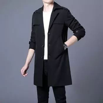 Мужская ветровка средней длины, весенне-осенняя трендовая деловая повседневная молодежная куртка с лацканами, новинка M