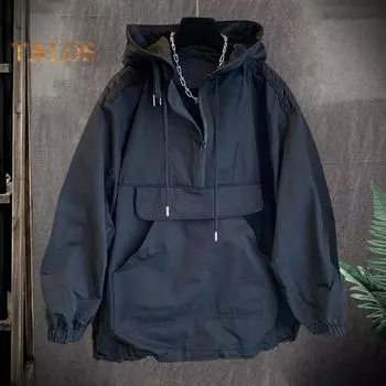 Мужская ветрозащитная куртка с капюшоном и длинными рукавами, с застежкой-молнией на половину длины, карманом-кенгуру, толстовка с капюшоном на весну и осень XL белый