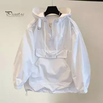 Мужская ветрозащитная куртка с капюшоном и длинными рукавами, с застежкой-молнией на половину длины, карманом-кенгуру, толстовка с капюшоном на весну и осень XXL белый