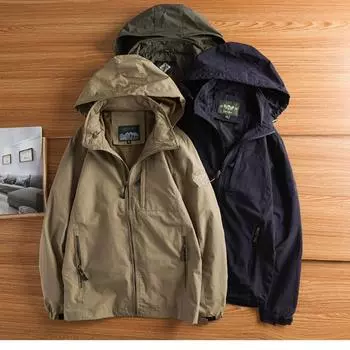 Мужская ветрозащитная походная куртка с капюшоном, водонепроницаемое пальто из мягкого материала, одежда для скалолазания L хаки