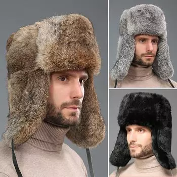 Мужская ветрозащитная шапка-ушанка для лыж, зимняя теплая шапка-ушанка из кроличьей шерсти, кепка-ушанка Trooper Trucker 58-60cm чёрный