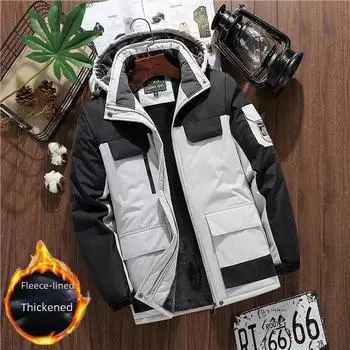 Мужская ветрозащитная водонепроницаемая куртка с капюшоном - толстый бархат, большой размер, теплая и морозостойкая XL темно-серого