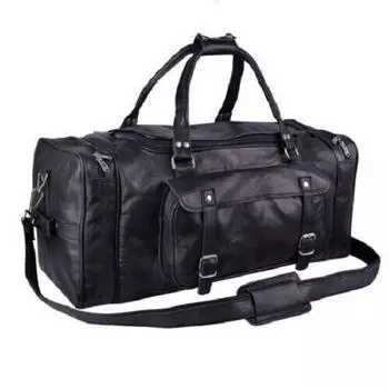 Мужская винтажная черная большая кожаная дорожная дорожная дорожная сумка для спортзала и выходного дня ручной работы 25 in чёрный