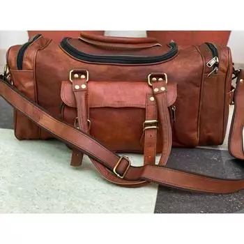 Мужская винтажная дорожная дорожная сумка из натуральной коричневой добротной кожи, дорожная ночная сумка для спортзала 30 in коричневый