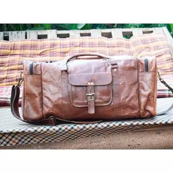 Мужская винтажная дорожная сумка для путешественников из натуральной козьей кожи для спортзала 28 x 11 x 11 in коричневый