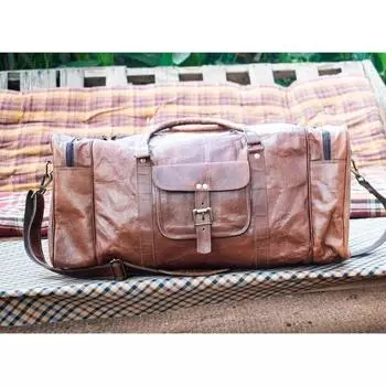 Мужская винтажная дорожная сумка для путешественников из натуральной козьей кожи для спортзала 24 x 9 x 7 in коричневый