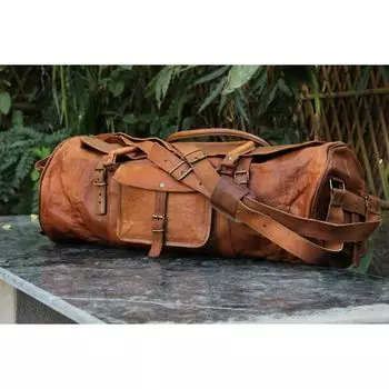 Мужская винтажная дорожная сумка из вощеной кожи для выходных в спортзале на ночь, дорожная сумка 20 x 8 x 8 in коричневый