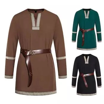 Мужская винтажная футболка с изображением рыцаря и пирата, мужская модная повседневная рубашка с длинным рукавом L чёрный