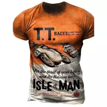 Мужская винтажная футболка с принтом мотоцикла Isle of Man Tt 3D, мужская футболка с принтом Personality Street, спортивная футболка большого размера S