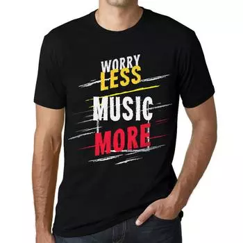 Мужская винтажная хлопковая футболка с графическим принтом Worry Less Music More Deep Black White Text T Shirts S чёрный
