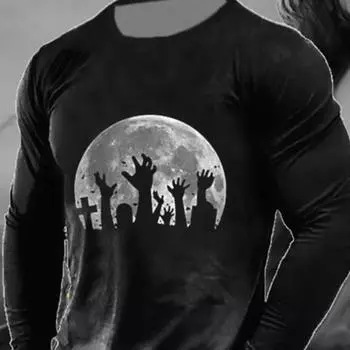 Мужская винтажная классическая футболка с длинным рукавом с геометрическим графическим принтом, повседневная спортивная футболка с длинным рукавом, свободный топ для активного отдыха, длинный рукав S