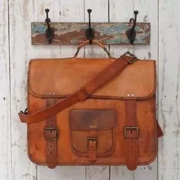 Мужская винтажная коричневая сумка-мессенджер из натуральной козьей кожи, сумка для ноутбука, портфель 16 x 12 x 5 in