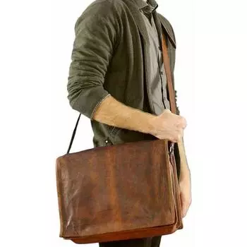 Мужская винтажная коричневая сумка-мессенджер из натуральной коричневой кожи для ноутбука. 15 x 11 x 5 in коричневый