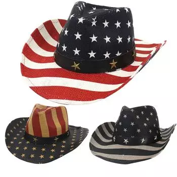Мужская винтажная ковбойская шляпа с американским флагом США в стиле вестерн Shape-It One Size чёрный