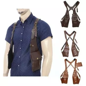 Мужская винтажная кожаная противоугонная защитная сумка-кошелек для путешествий, уличная скрытая кобура под мышками, пиратский чехол для телефона на плечо, кошельки, сумки One Size темно-коричневого