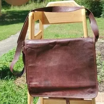 Мужская винтажная кожаная сумка-мессенджер через плечо для ноутбука, портфель, Индия 16 x 12 x 5 in коричневый