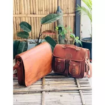 Мужская винтажная кожаная сумка-мессенджер через плечо, коричневая кожаная сумка ручной работы ( Бесплатная подарочная кожаная коричневая сумка для ноутбука размером 11 x 9 x 3 дюйма ) 11 x 9 x 3 in коричневый