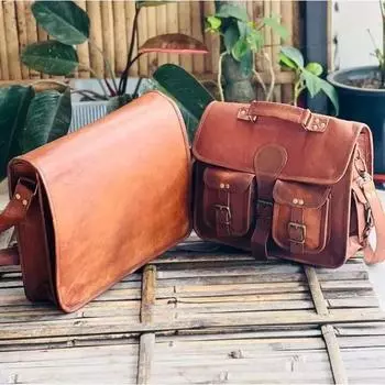 Мужская винтажная кожаная сумка-мессенджер через плечо, коричневая кожаная сумка ручной работы ( Бесплатная подарочная кожаная коричневая сумка для ноутбука размером 11 x 9 x 3 дюйма ) 11 x 9 x 3 in коричневый