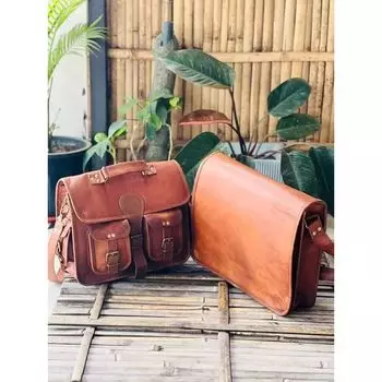 Мужская винтажная кожаная сумка-мессенджер через плечо, коричневая кожаная сумка ручной работы ( Бесплатная подарочная кожаная коричневая сумка для ноутбука размером 11 x 9 x 3 дюйма ) 11 x 9 x 3 in коричневый