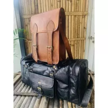 Мужская винтажная кожаная сумка-мессенджер через плечо для ноутбука коричневого цвета ( Бесплатная дорожная сумка черного цвета размером 20 x 11 x 10 дюймов ) 11 x 9 x 3 in коричневый