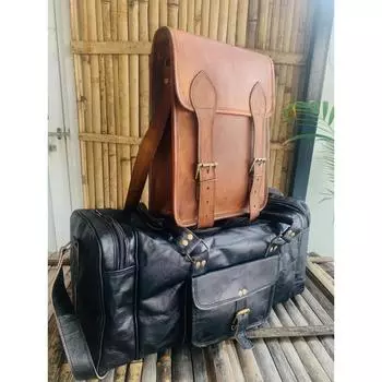 Мужская винтажная кожаная сумка-мессенджер через плечо для ноутбука коричневого цвета ( Бесплатная дорожная сумка черного цвета размером 20 x 11 x 10 дюймов ) 11 x 9 x 3 in коричневый