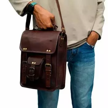 Мужская винтажная кожаная сумка-мессенджер для ноутбука 11 x 9 дюймов высшего качества 11 X 9 X 4 in коричневый
