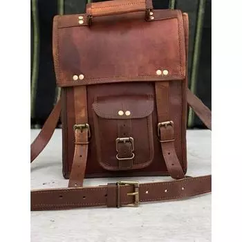 Мужская винтажная кожаная сумка-мессенджер на плечо для ноутбука, компьютерная кожаная сумка 11 x 9 x 3 in коричневый