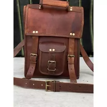 Мужская винтажная кожаная сумка-мессенджер на плечо для ноутбука, компьютерная кожаная сумка 11 x 9 x 3 in коричневый