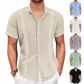 Мужская винтажная льняная повседневная свободная рубашка L чёрный