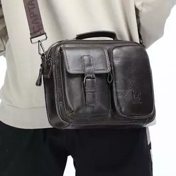 Мужская винтажная модная сумка на ремне из натуральной кожи, повседневная сумка большой емкости со съемным ремешком на одно плечо