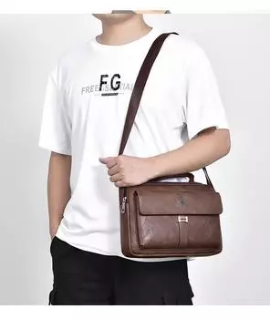Мужская винтажная модная сумка-слинг из искусственной кожи, портфель для ноутбука, большая вместительная сумка для сообщений, сумка на одно плечо с ручкой