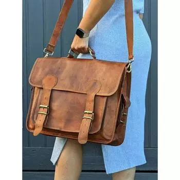 Мужская винтажная новая деловая офисная кожаная сумка-мессенджер из натуральной коричневой сумки 11 x 15 x 5 in коричневый